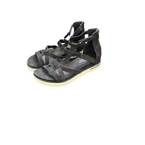 Eileen Fisher Sola Sandals Women's Size 7 Tumbled Nubuck Black Leather Back Zip